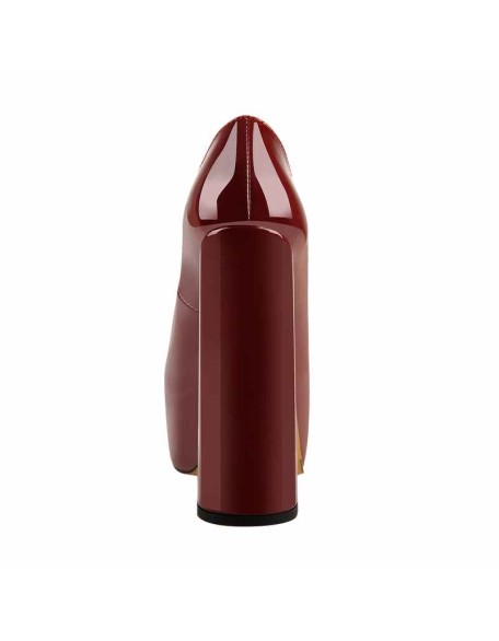 Platform Maroon Pointed Toe Chunky Square High Heels Pumps