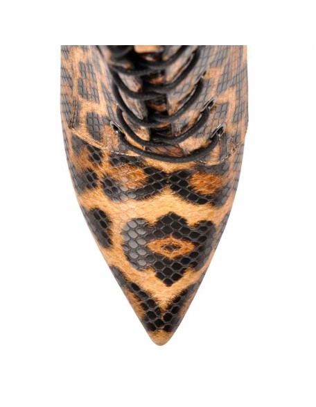 Lace up Leopard Pointed Toe Knee High Boots