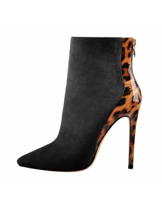 Red Suede Patent Leather Stitching Pointed Toe Ankle boots
