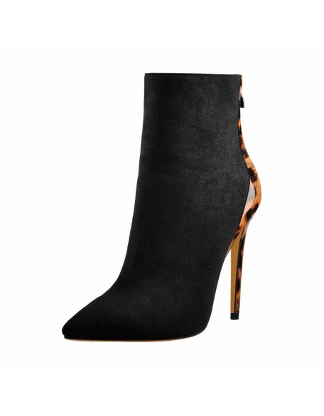 Red Suede Patent Leather Stitching Pointed Toe Ankle boots