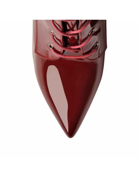 Red Patent Leather Lace Up Pointed Toe Knee High Boots