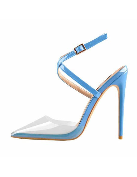 Pointed Toe Slingback High Heels Powderblue Sandals with Cross Strap