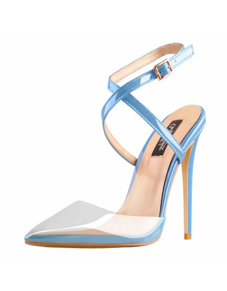 Pointed Toe Slingback High Heels Powderblue Sandals with Cross Strap