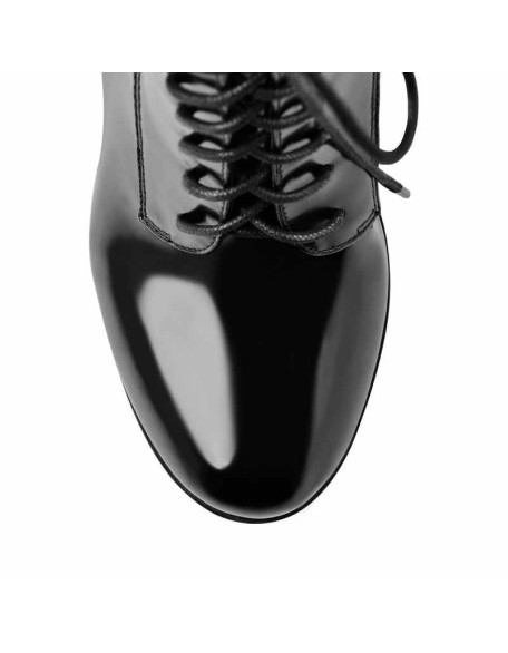 Lace Up Platform Round Toe Chunky Heels Patent Leather Ankle Boots