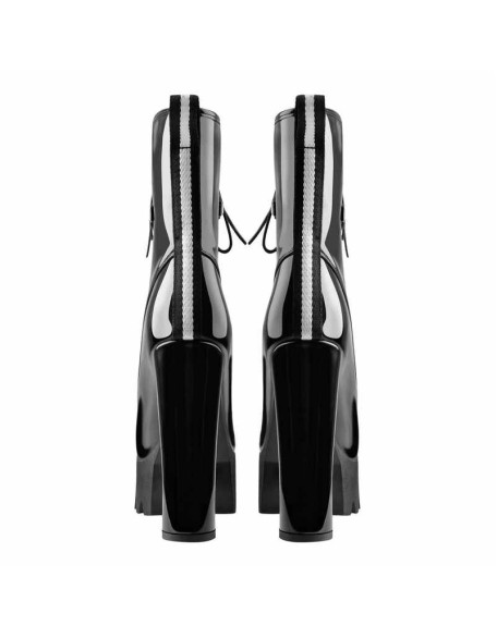 Lace Up Platform Round Toe Chunky Heels Patent Leather Ankle Boots