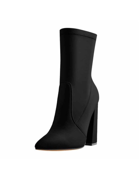Pointed Toe Minimalistic Stretch Chunky Block High Heels Ankle Booties