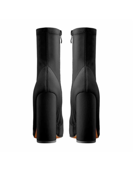 Pointed Toe Minimalistic Stretch Chunky Block High Heels Ankle Booties