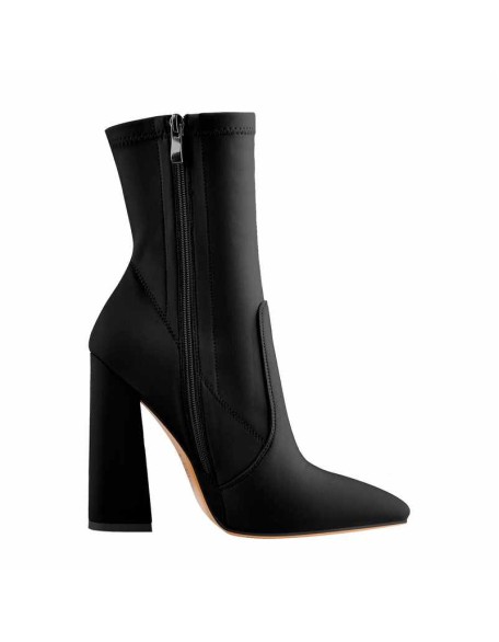 Pointed Toe Minimalistic Stretch Chunky Block High Heels Ankle Booties