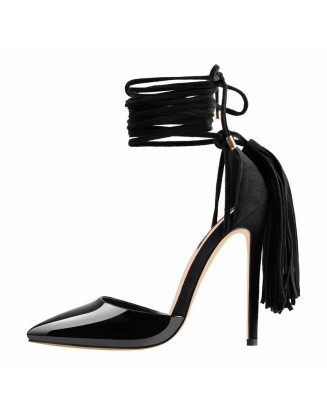 Lace up Gladiator Pointed Toe Tassel Stiletto Heeled Strappy Sandals