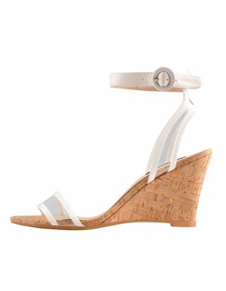 Low Mid Wedge Heel Slingback Transparent Ankle Strap Sandals