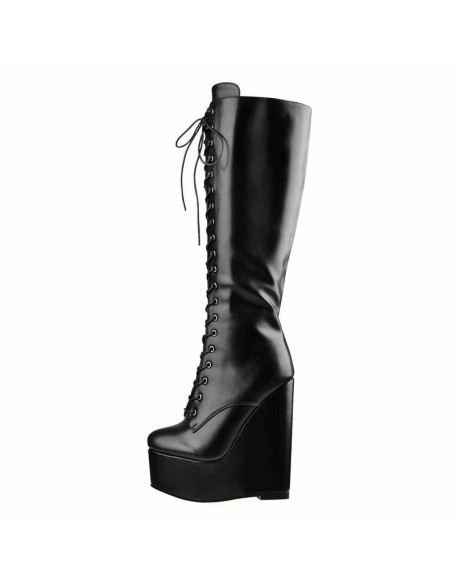 Round Toe Wedge Heel Lace Up Zip Over the Knee Boots
