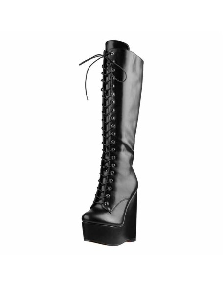 Round Toe Wedge Heel Lace Up Zip Over the Knee Boots