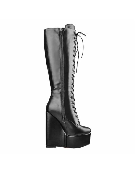 Round Toe Wedge Heel Lace Up Zip Over the Knee Boots