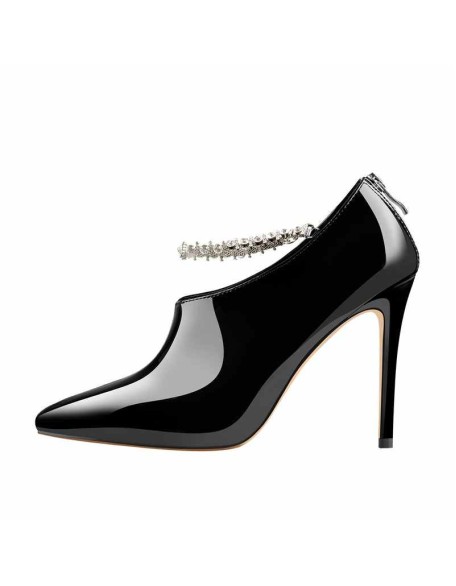 Pointed Toe Rhinestone Chain Patent Leather Stiletto High Heel Booties