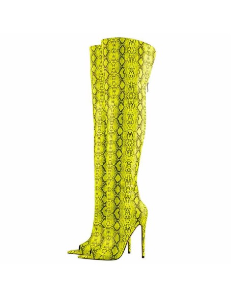 Open Toe Snake Fluorescent Color Stiletto High Heel Over The Knee Boots
