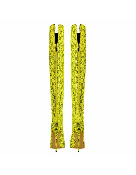 Open Toe Snake Fluorescent Color Stiletto High Heel Over The Knee Boots