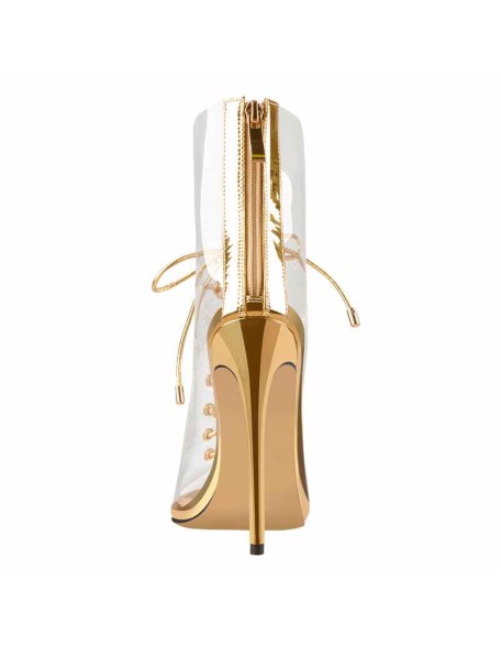 Open Toe Golden Lace up Transparent Zip Ankle Sandals Boots