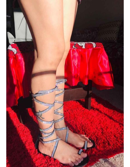Toe Ring Lace up Rhinestone Cross Strip Gladiator Flat Sandals