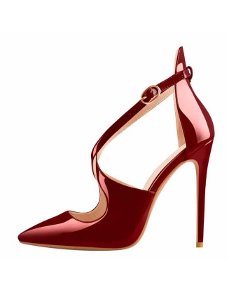 Black Patent Leather Pointed Toe Cross Strap High Heel Pumps
