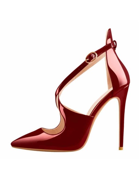 Black Patent Leather Pointed Toe Cross Strap High Heel Pumps