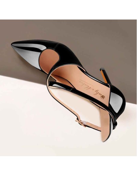 Black Patent Leather Pointed Toe Cross Strap High Heel Pumps