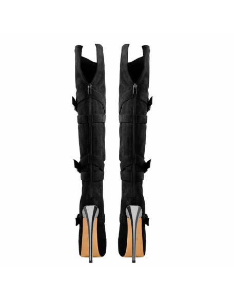Black Suede Platform Buckle Stiletto Over The Knee High Boots