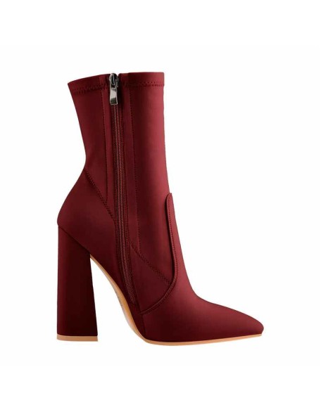 Pointed Toe Minimalistic Stretch Chunky Block High Heels Red Ankle Booties