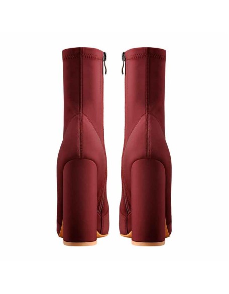 Pointed Toe Minimalistic Stretch Chunky Block High Heels Red Ankle Booties