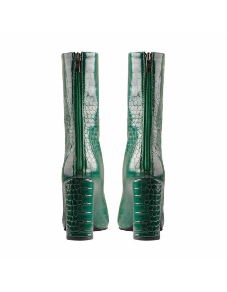 Pointed Toe Stone Pattern Chunky High Heels Darkseagreen Ankle Boots