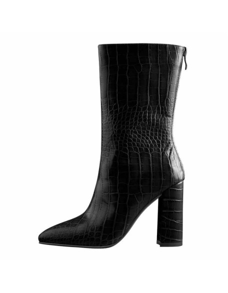 Pointed Toe Stone Pattern Chunky High Heels Darkseagreen Ankle Boots