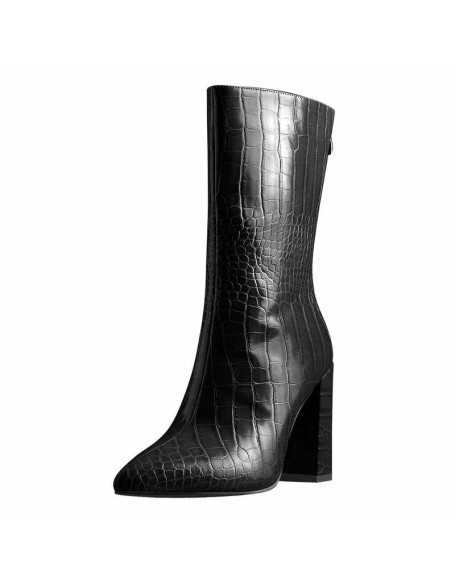 Pointed Toe Stone Pattern Chunky High Heels Darkseagreen Ankle Boots