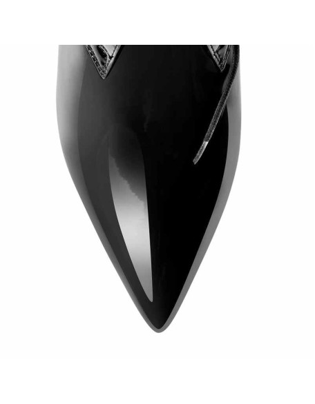 Patent Leather Pointed Toe Lace-up Kitten Low Heel Booties