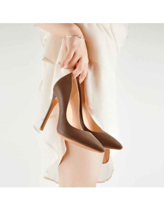 8cm 10cm 12cm Brown  Pointed Toe Slip On High Heel Pumps