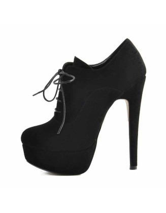 Platform Lace Up Stiletto High Heels Suede Leather Ankle Bootie