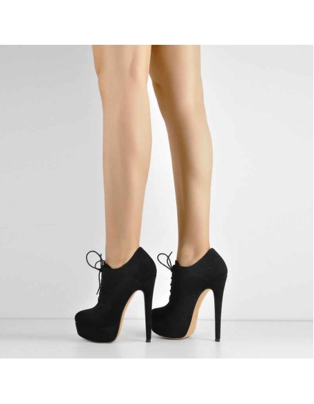 Platform Lace Up Stiletto High Heels Suede Leather Ankle Bootie