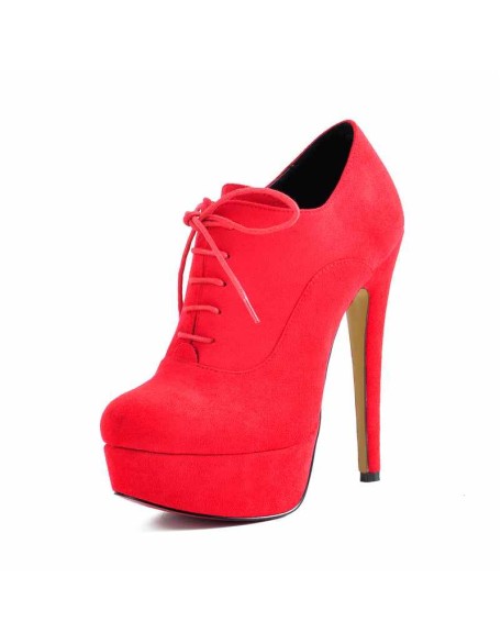 Platform Lace Up Stiletto High Heels Suede Leather Ankle Bootie
