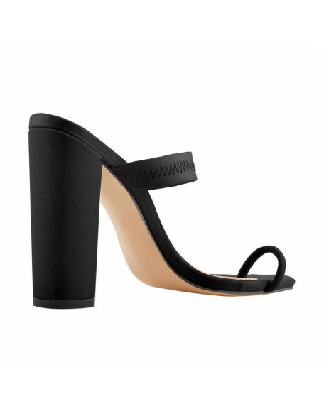 Black Chunky High Heel Mules Toe Ring Sandals