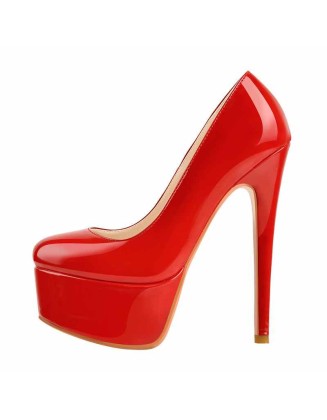 Patent Leather Rounde Toe Platform Red Stiletto High Heels Pumps