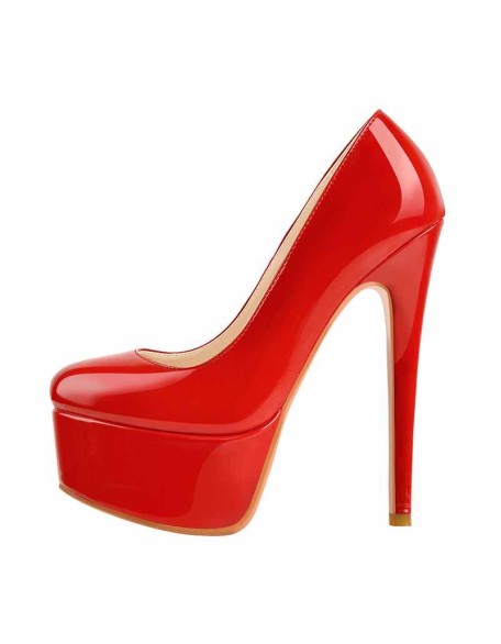 Patent Leather Rounde Toe Platform Red Stiletto High Heels Pumps
