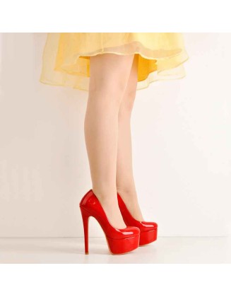 Patent Leather Rounde Toe Platform Red Stiletto High Heels Pumps