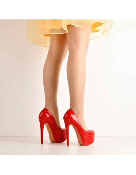 Patent Leather Rounde Toe Platform Red Stiletto High Heels Pumps