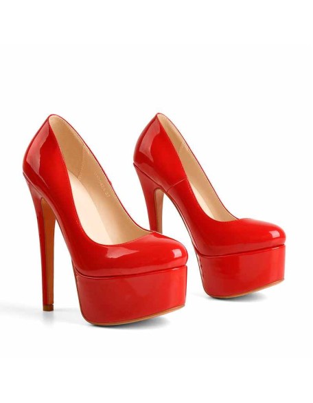 Patent Leather Rounde Toe Platform Red Stiletto High Heels Pumps