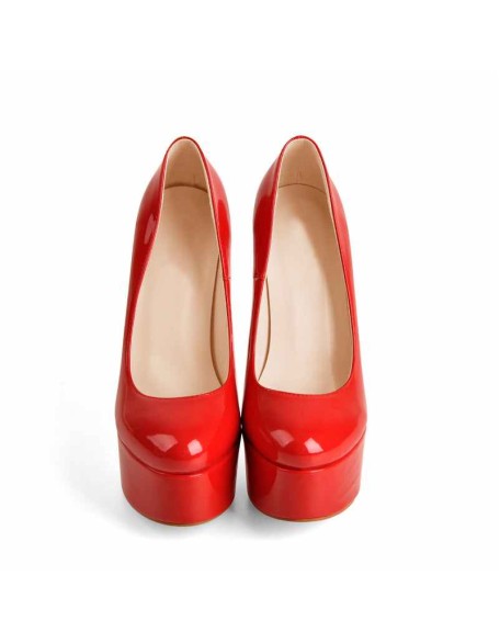 Patent Leather Rounde Toe Platform Red Stiletto High Heels Pumps