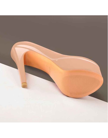 Patent Leather Rounde Toe Platform Baby Pink Stiletto High Heels Pumps