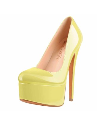 Patent Leather Rounde Toe Platform Leopard Stiletto High Heels Pumps