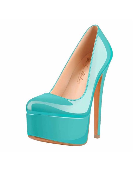 Patent Leather Rounde Toe Platform Leopard Stiletto High Heels Pumps