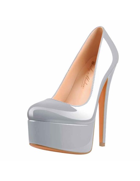 Patent Leather Rounde Toe Platform Leopard Stiletto High Heels Pumps