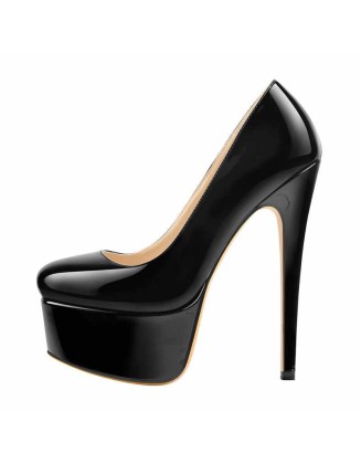 Patent Leather Rounde Toe Platform Black Stiletto High Heels Pumps
