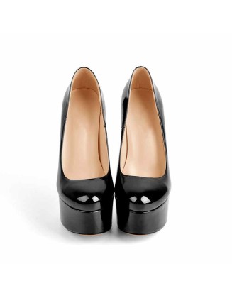 Patent Leather Rounde Toe Platform Black Stiletto High Heels Pumps