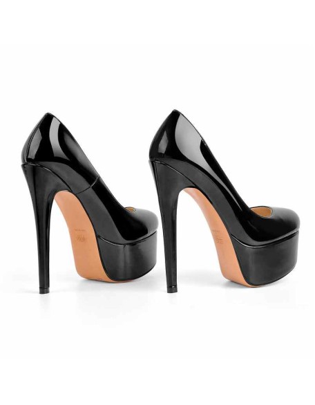 Patent Leather Rounde Toe Platform Black Stiletto High Heels Pumps